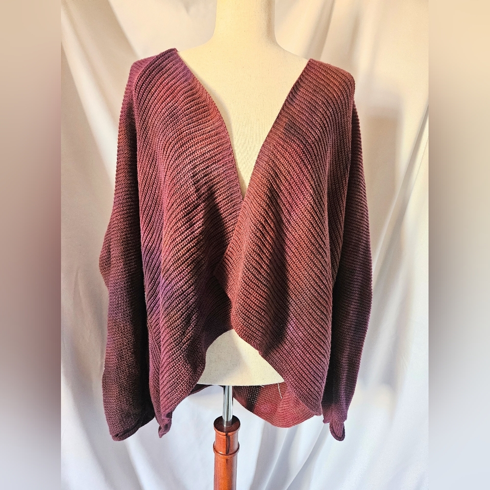 ROUGH AND TUMBLE Purple Tie-dye Batwing Bias Knit Open Front Cardigan